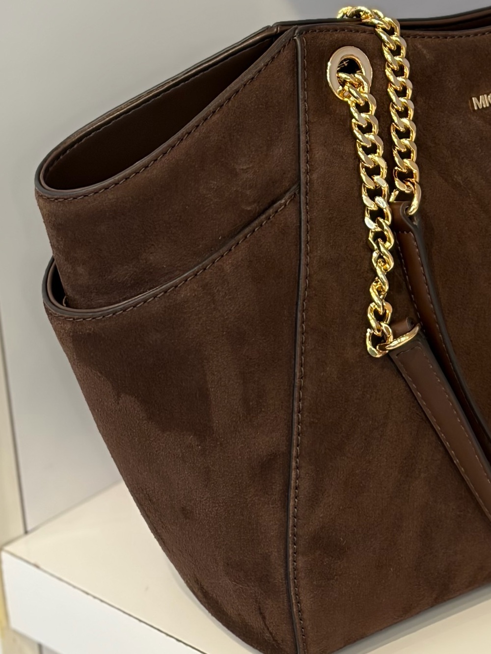 Michael Kors Chocolate Brown Suede Jet Set Travel Chain Tote Shoulder bag - Picture 8 of 13
